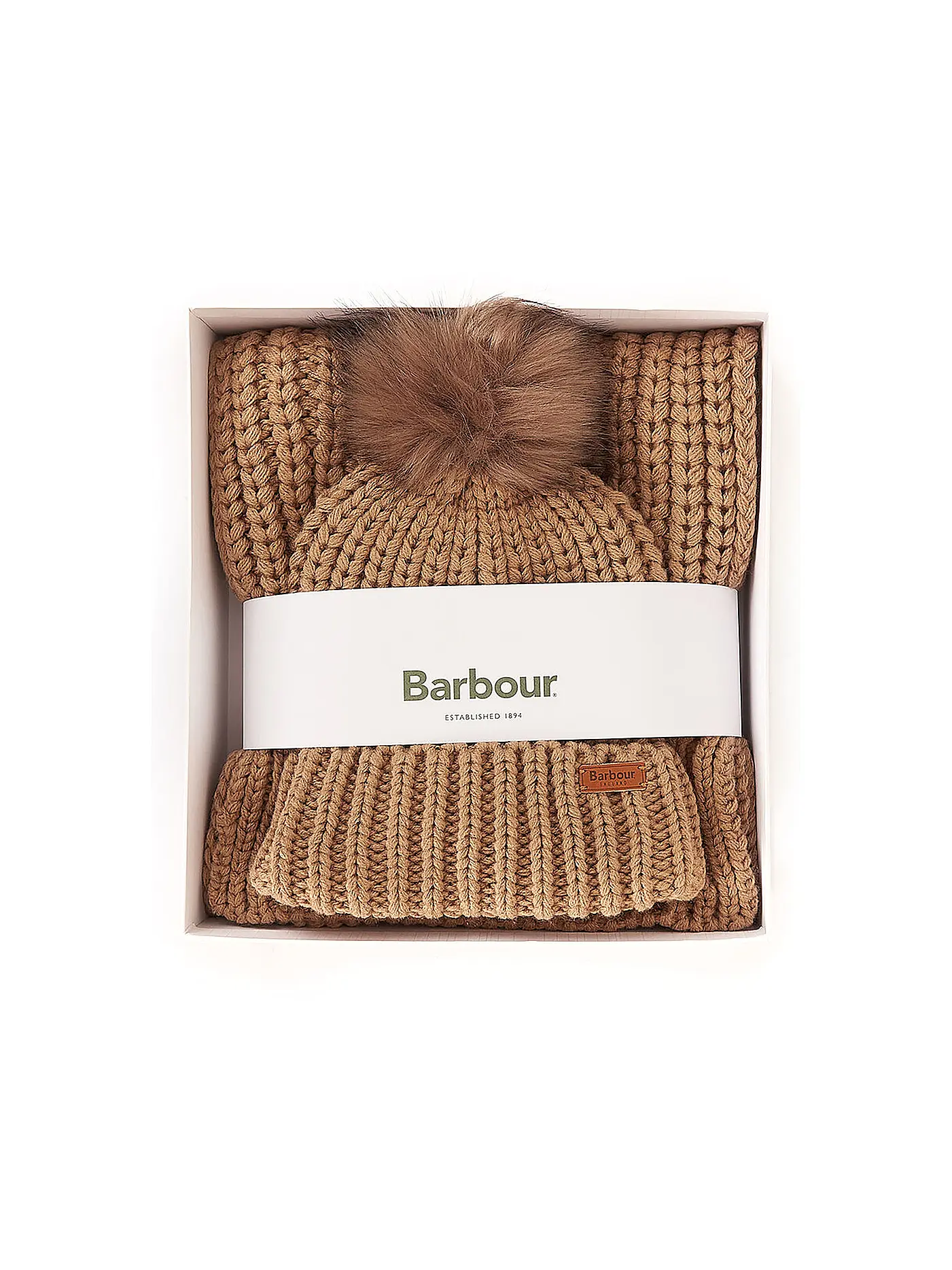 BARBOUR | Geschenkset Beanie und Schal SALTBURN | camel